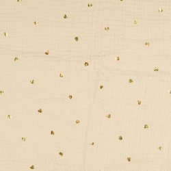 Gauze med hjerter i guld med baggrund i sand pr. 0,25 m.