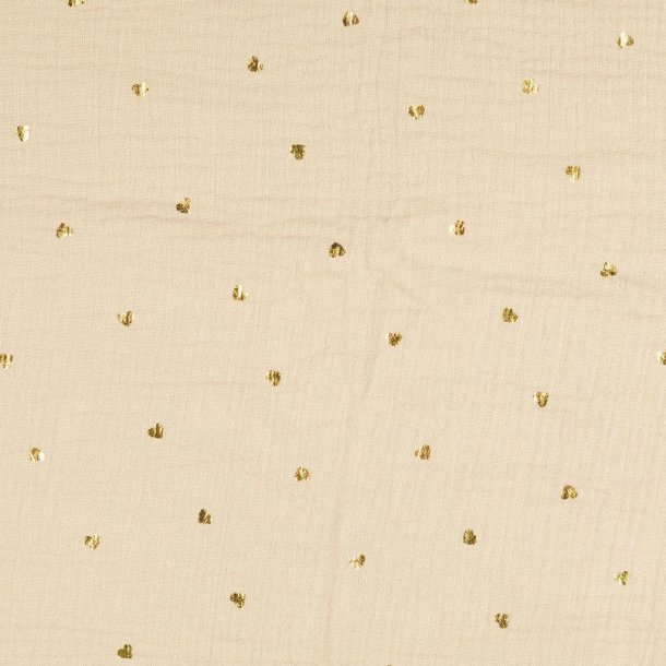 Gauze med hjerter i guld med baggrund i sand pr. 0,25 m.