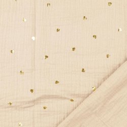 Gauze med hjerter i guld med baggrund i sand pr. 0,25 m.