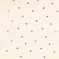 Gauze med hjerter i guld med baggrund i offwhite 7004 pr. 0,25 m.
