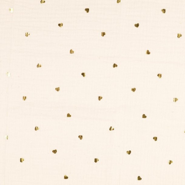 Gauze med hjerter i guld med baggrund i offwhite 7004 pr. 0,25 m.