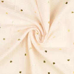 Gauze med hjerter i guld med baggrund i offwhite 7004 pr. 0,25 m.