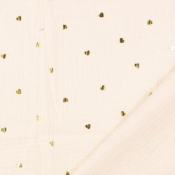 Gauze med hjerter i guld med baggrund i offwhite 7004 pr. 0,25 m.