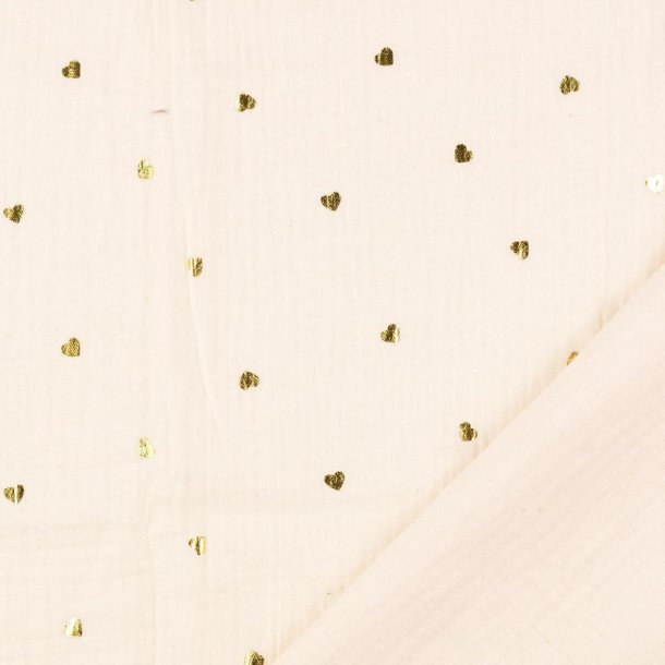 Gauze med hjerter i guld med baggrund i offwhite 7004 pr. 0,25 m.