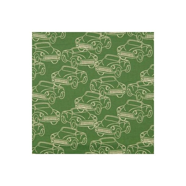 Isoli stof med biler i grn - pr. 0,25 m