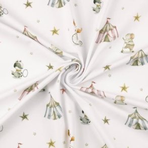 Jersey stof med cirkusprint KO TEX - pr. 0,25 m