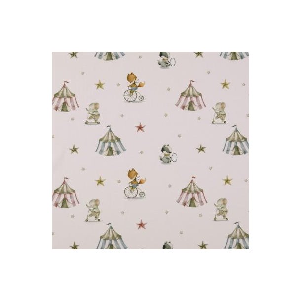 Jersey stof med cirkusprint KO TEX - pr. 0,25 m