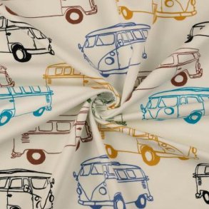 Isoli stof med biler i hvid KO TEX - pr. 0,25 m