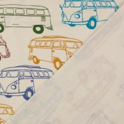 Isoli stof med biler i hvid KO TEX - pr. 0,25 m