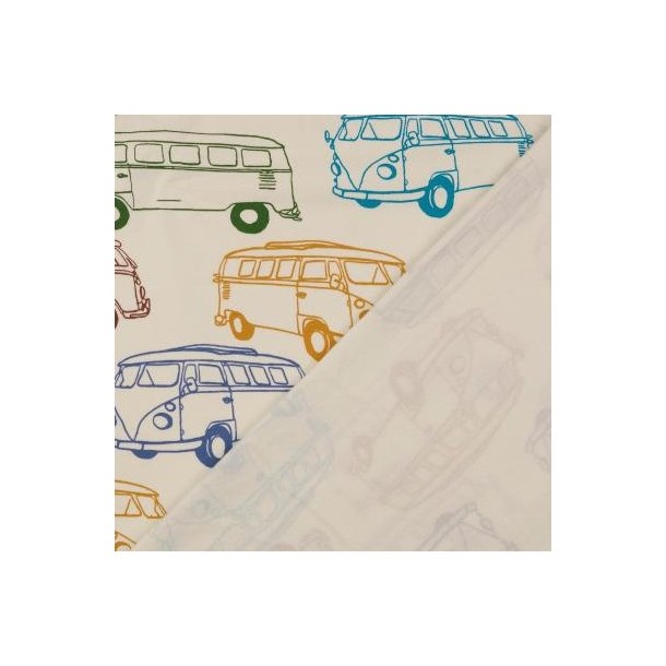 Isoli stof med biler i hvid KO TEX - pr. 0,25 m