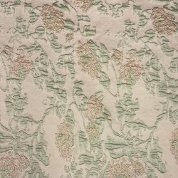 Brokade stof med blomster i lyserd, mintgrn og guldglimmer pr. 0,25 m