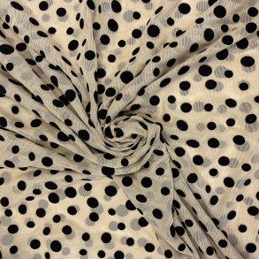 Sm�prikket chiffon i beige og sort