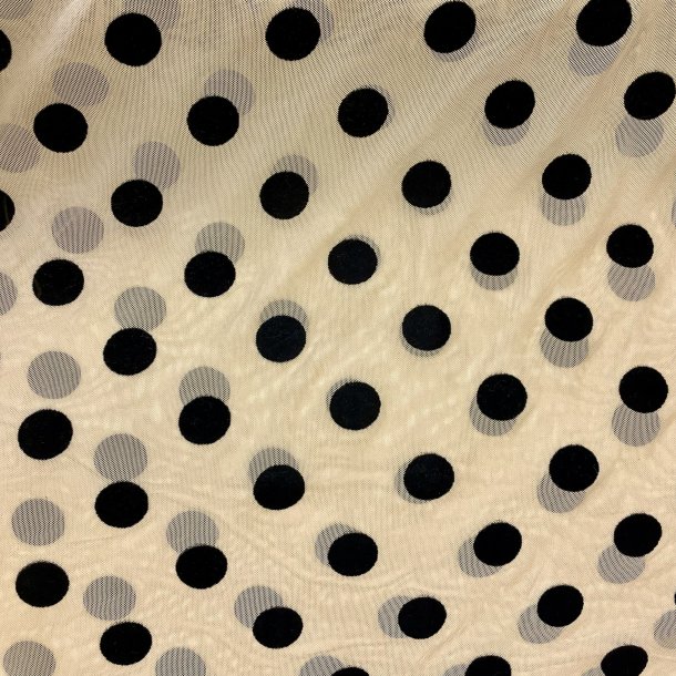 Polkaprikket chiffon i beige og sort