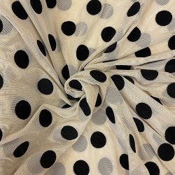 Polkaprikket chiffon i beige og sort