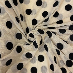 Polkaprikket chiffon i beige og sort