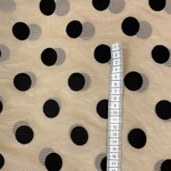 Polkaprikket chiffon i beige og sort