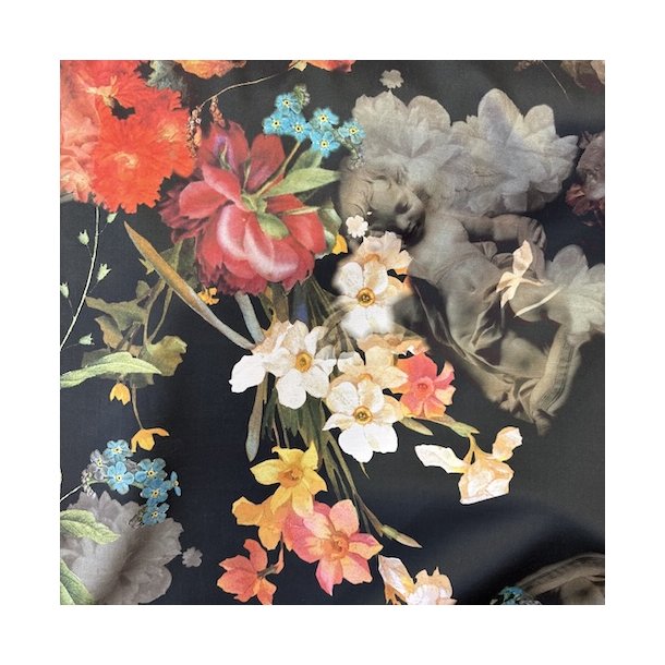 Italiensk modestof med blomster og engle pr.0,25 m.