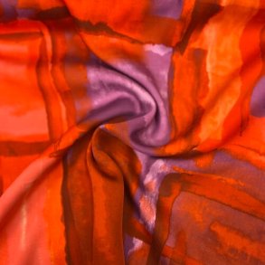 Bld viskose i orange med mnster i rd og lilla - pr. 0,25 meter