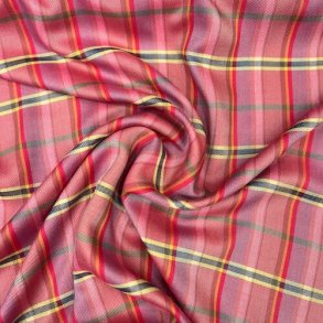 Bld viskose med tern i orange, lyserd og rd - pr. 0,25 meter