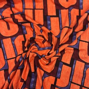 Bld viskose med mnster i orange - pr. 0,25 meter