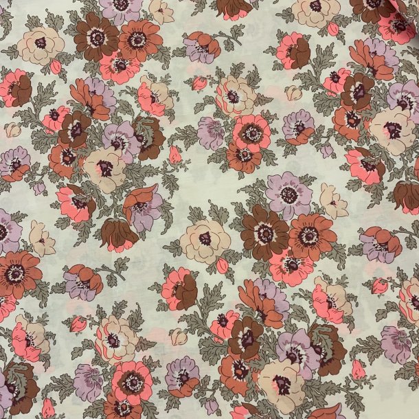 Liberty stof med blomster i pink p hvid baggrund pr. 0,25 m