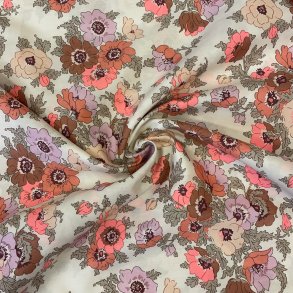 Liberty stof med blomster i pink p hvid baggrund pr. 0,25 m