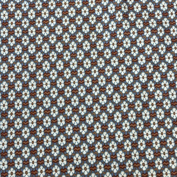 Liberty stof med blomster i hvid og brun p bl baggrund pr. 0,25 m