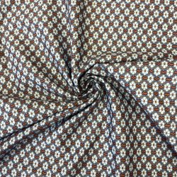 Liberty stof med blomster i hvid og brun p bl baggrund pr. 0,25 m