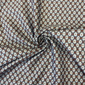 Liberty stof med blomster i hvid og brun p bl baggrund pr. 0,25 m
