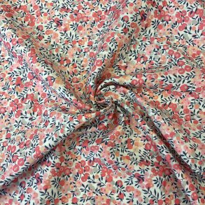 Liberty stof med blomster i lyserd, rd og gul p hvid baggrund pr. 0,25 m