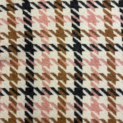 Hanefjed i uld/polyester - lyser�d, camel og gr� p� r�hvid baggrund - pr.0,25m