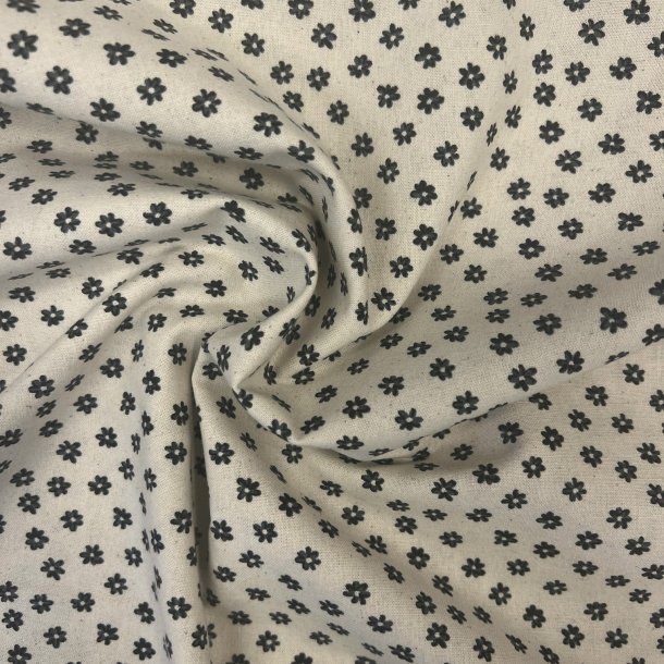 Bomuldsstof med sm� vintage blomster sort pr. 0,25 m.