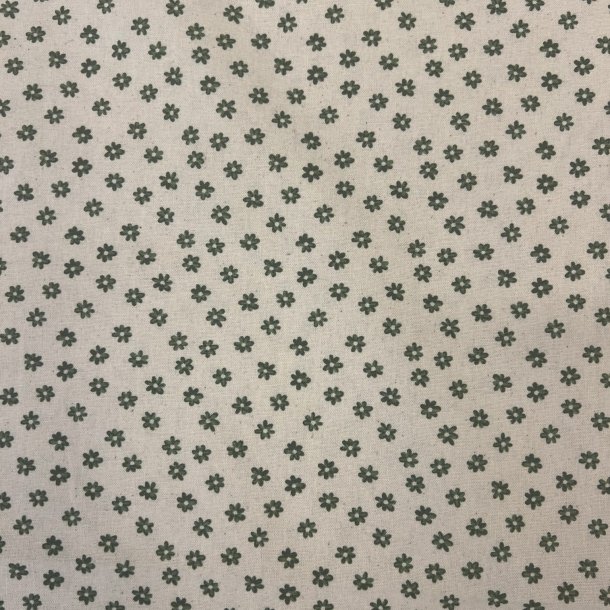 Bomuldsstof med sm vintage blomster grn pr. 0,25 m.