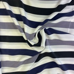 Italiensk silkestof med striber i bl�, hvid og sort - pr. 0,25 m