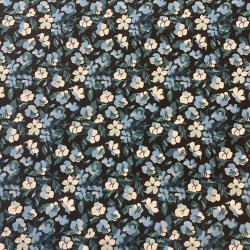 Liberty bomuld i sort med blomsterprint i bl� og hvid - pr. 0,25 meter