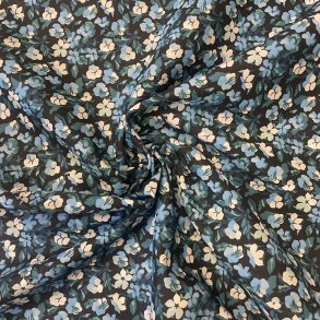 Liberty bomuld i sort med blomsterprint i bl og hvid - pr. 0,25 meter