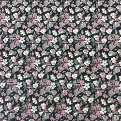 Liberty bomuld i sort med blomsterprint i hvid, gr� og lyser�d - pr. 0,25 meter
