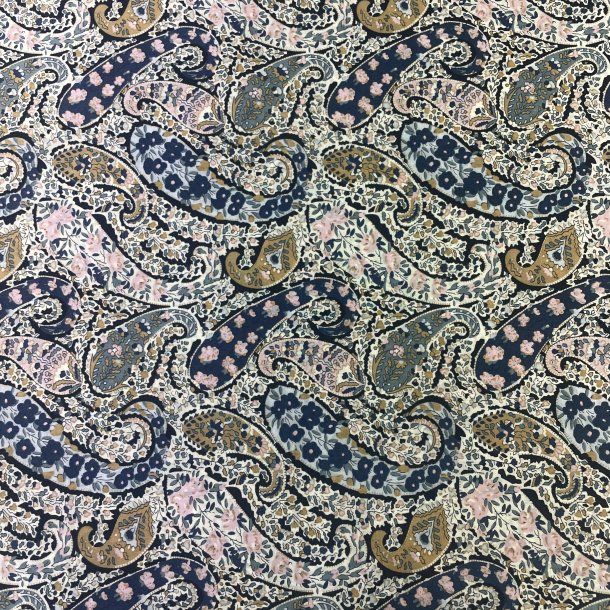 Liberty bomuld i hvid med mnster i bl, gul, grn og lyserd - pr. 0,25 meter