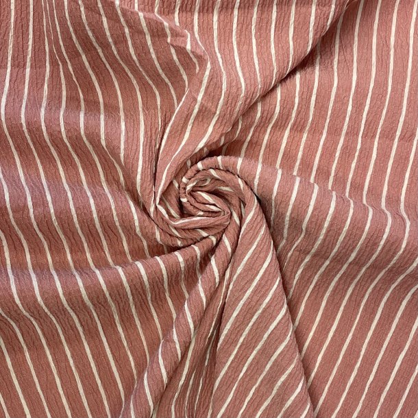 Polyester/viskose Crepe stof med striber i rosa pr. 0,25