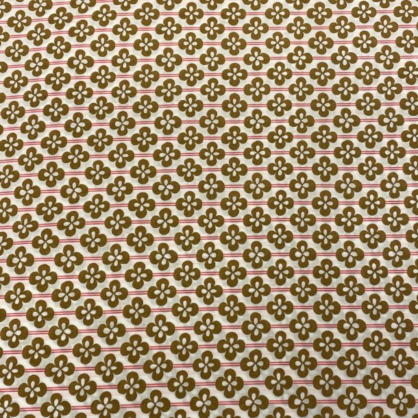 Liberty Stof med striber og blomster i pink og camel p� hvid baggrund pr 0,25 m