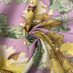 Liberty Stof med store blomster i gul p� lilla baggrund.pr 0,25 m