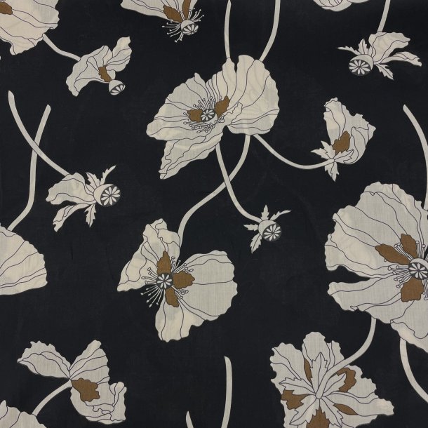 Liberty bomuld i sort med hvide blomster pr 0,25 m.