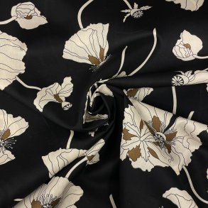 Liberty bomuld i sort med hvide blomster pr 0,25 m.