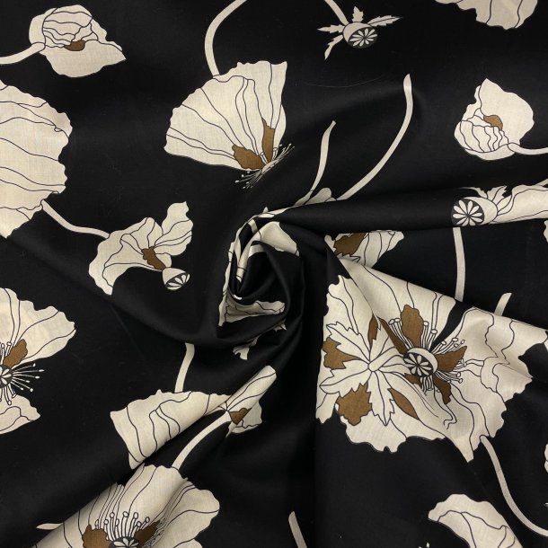 Liberty bomuld i sort med hvide blomster pr 0,25 m.