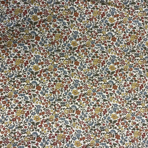 Liberty Bomuld med blomster i karry, rust, bl og grnne sm blomster pr. 0,25m