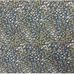 Liberty bomuld med gule og turkis blomster p bl baggrund pr. 0,25 m