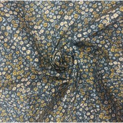 Liberty bomuld med gule og turkis blomster p bl baggrund pr. 0,25 m