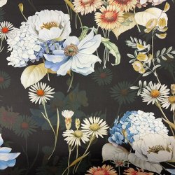 Bomuldsstof med blomster p brun baggrund pr. 0,25 m.