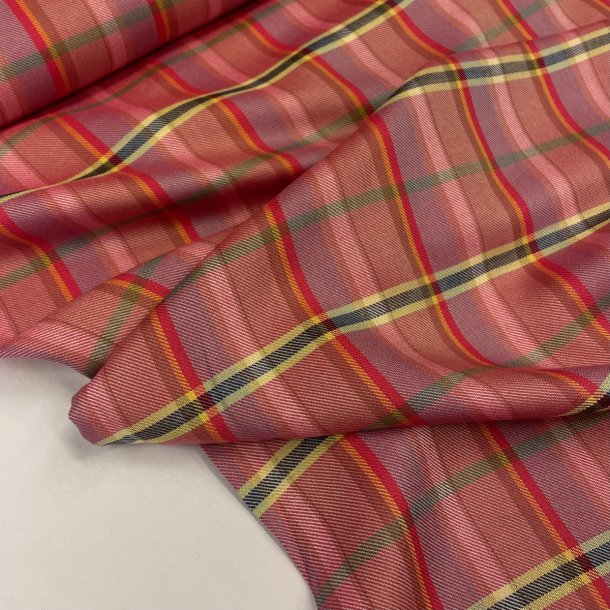 Bld viskose med tern i orange, lyserd og rd - pr. 0,25 meter