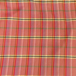 Bld viskose med tern i orange, lyserd og rd - pr. 0,25 meter